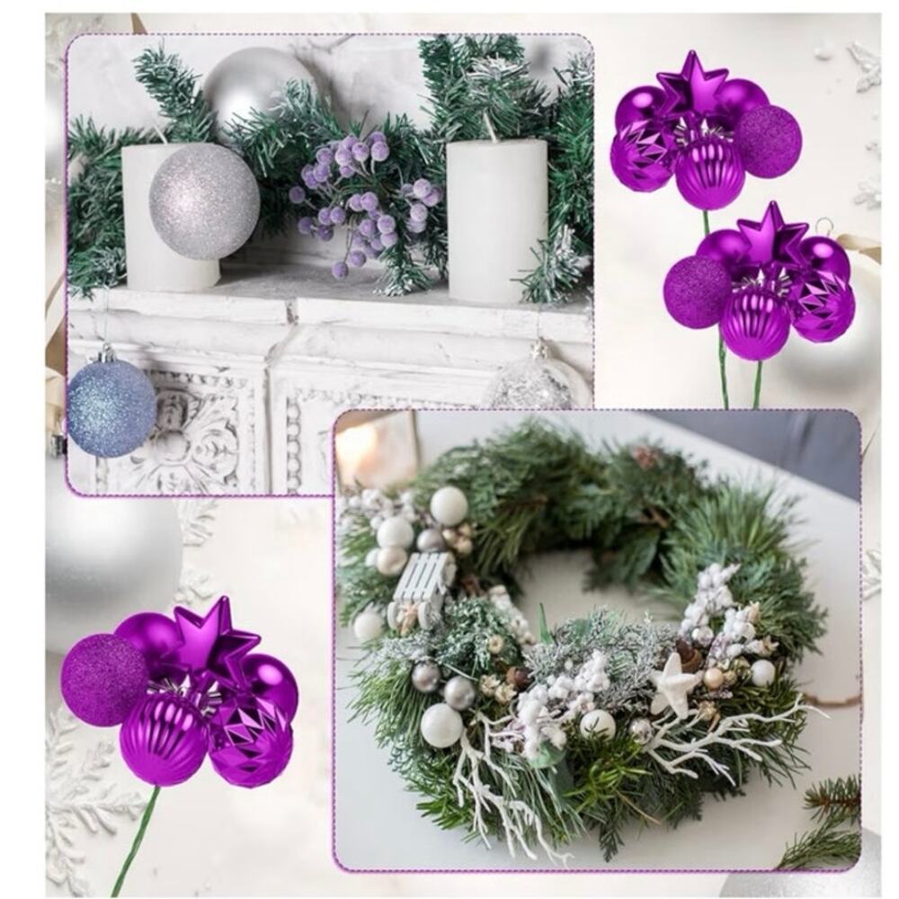 6 Pack of 8" Christmas/Valentines Ball Picks, Ornaments w/ Wired Stems & Glitter - Picture 9 of 9